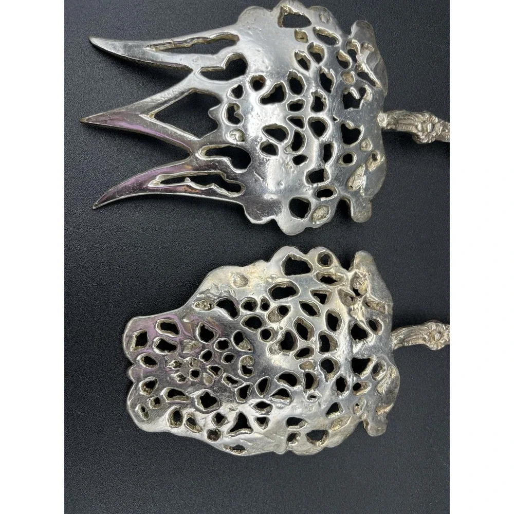 Italian Ornate Lion Spoon And Fork Serving Set Silver Plate